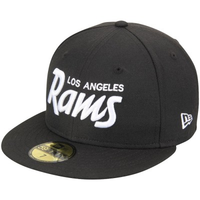 Men's Los Angeles Rams New Era Black White Logo Script 59FIFTY Fitted Hat 2442601